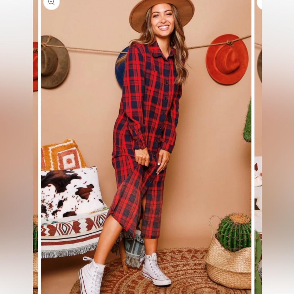 Red Plaid Long Sleeve Dress Fantastic fawn large